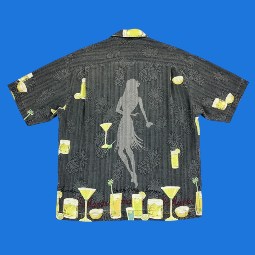 Tommy Bahama Button Up Shirt Men Loop Collar Silk Cocktail Hula Girl Tropical
